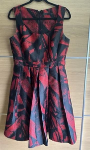 Karen Millen Size 14 Red Black Abstract Fit & Flare Dress Cocktail Party BC6 - Picture 1 of 8