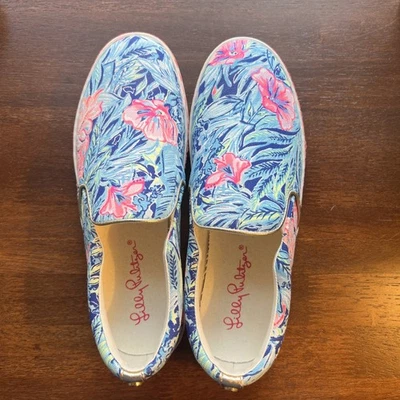 Zapatilla deportiva Lilly Pulitzer Julie de lona sin cordones floral hawaiana nueva 8 Foto 1 de 4