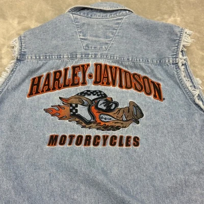 Harley Davidson Motorcycles Sleeveless Denim Vest Shirt Men's Medium Embroidered - Image 1 of 4