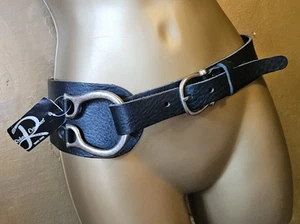 Cinturón de cuero negro Robako Ceintures, hebilla estilo correa caballo plata s.34, nuevo. - Imagen 1 de 18