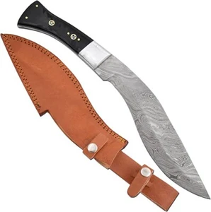 CUSTOM HANDMADE FORGED Damascus Steel Gurkha Service Kukri with Leather Sheath - Picture 1 of 5
