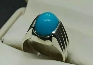 Natürlicher 4 Karat Neshapuri Feroza Sterlingsilber 925 Handarbeit Türkis Herren Ring - Bild 1 von 12