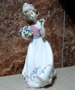 Lladro Style Girl w Flower Basket 10.5"H - Picture 1 of 7
