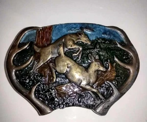 Vtg 1977 Bergamot Brass Works Deer Buck & Doe Belt Buckle Y-144 - Picture 1 of 6