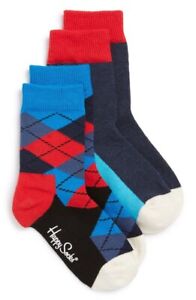 HAPPY SOCKS Kids' 2 Pack Multi Gray Blue Red Cotton Blend Ankle Socks Size Large