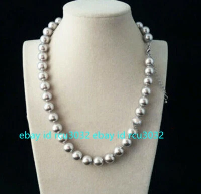 Natural Silver Gray Sea 8/10/12/14mm Shell Pearl Round beads Necklace 18-36'' AA - Image 1 of 4