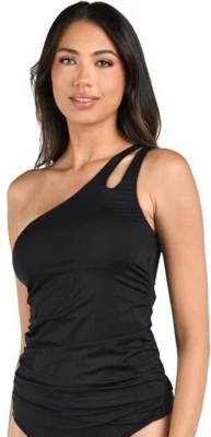 La Blanca X4960 Island Goddess Ruched One-Shoulder Tankini Top, Black, 6 - Image 1 of 3