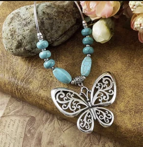 Hollow Vintage Bohemia Butterfly Charm Tibet Brand Statement Necklace - Picture 1 of 1