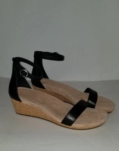 NEW UGG WOMEN'S EMILIA BLACK WEDGE LEATHER CORK STRAP SUEDE SANDALS SIZE: 10 - Picture 1 of 8