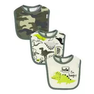 Gerber Baby Boy 3 Pack Organic Bibs NEW Dino, Camouflage Adorable - Picture 1 of 4