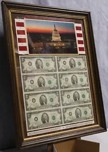 Uncirculated 1/4 Sheet 1976 Two Dollar Federal Reserve Notes ( 8) Framed - Picture 1 of 15