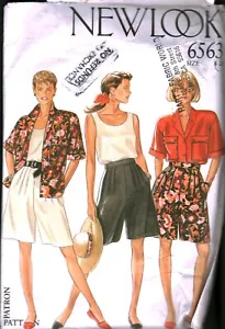 6563 Vintage New Look Schnittmuster Misses 90er Bluse Top Shorts Knopfleiste 20 - Bild 1 von 2
