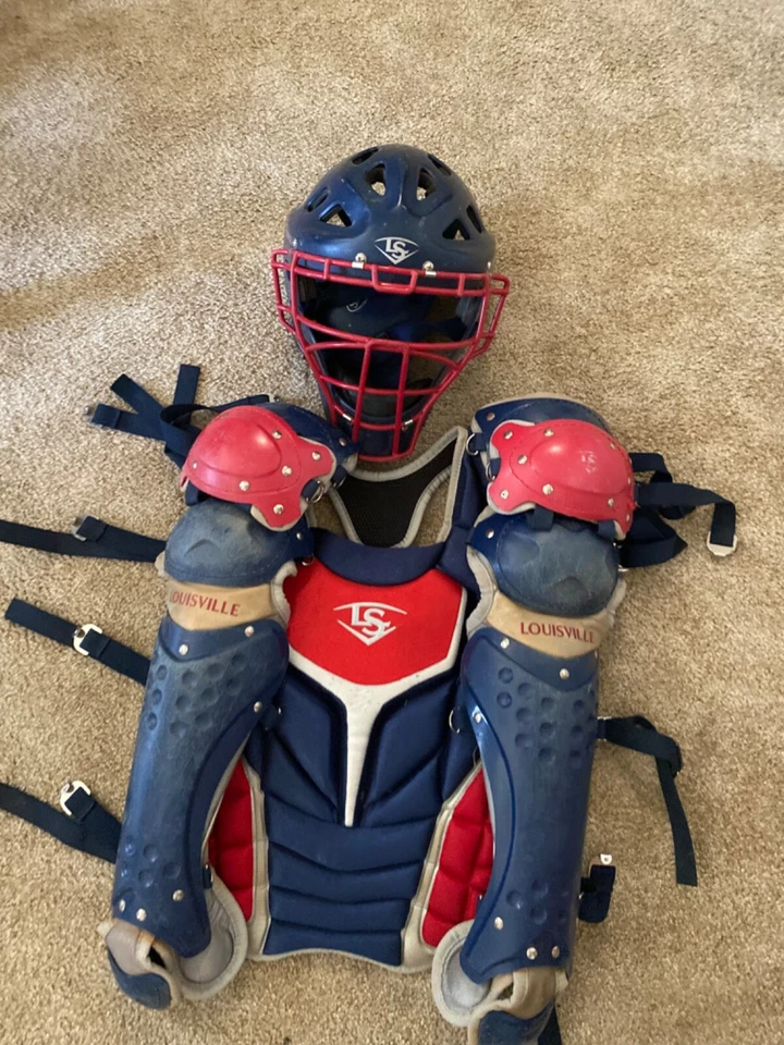 Louisville Slugger catchers gear, red, white and blue, used for high school - Image 1 of 1