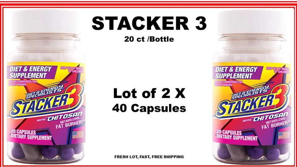Suplemento dietético energético para bajar de peso Stacker 3 (lote 2 botellas X) = 40 cápsulas Foto 1 de 1