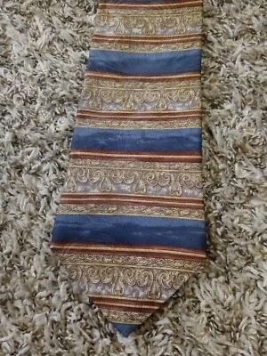 Corbata Stafford Ejecutiva Cuello Azul Dorado Rayas Geométrica 100% Seda Foto 1 de 4