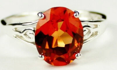 CREATED PADPARADSCHA SAPPHIRE Sterling Silver Ladies Ring-Handmade • SR139 - Image 1 of 4