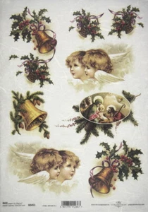 Papel de arroz A/4 para decoupage, hoja de álbum de recortes - campanas de Navidad - Imagen 1 de 1