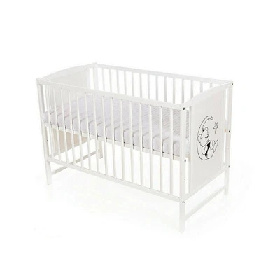 BABYHAFEN Babybett Kinderbett 60x120 weiß inkl. Matratze – Teddybär Motiv