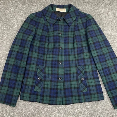 Pendleton Blazer Jacket Womens 12 Tartan Plaid Blackwatch Wool True Vintage 70s - Image 1 of 4