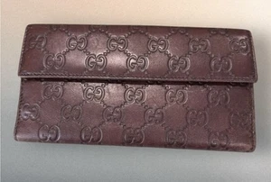 GUCCI Authentic Leather Long Wallet Guccissima Dark Brown- Double Sided - Picture 1 of 22