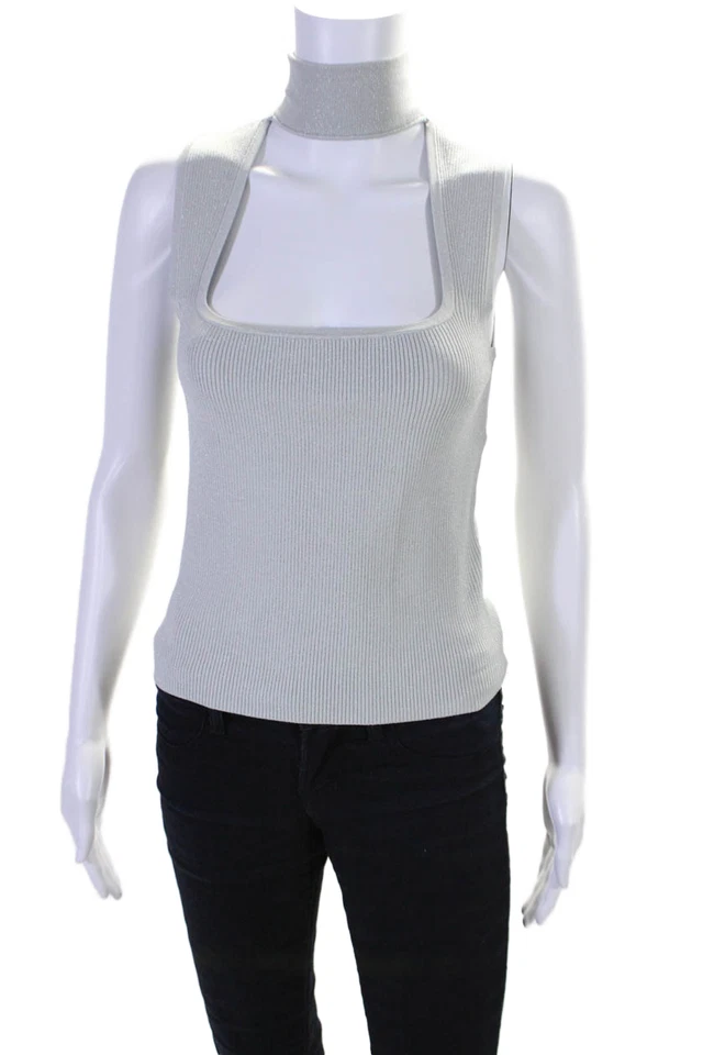 Suéter regata Intermix feminino gola quadrada sem mangas glitter com nervuras verde tamanho P - Imagem 1 de 4