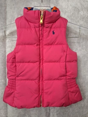 Polo Ralph Lauren colete acolchoado de ganso meninas tamanho 4-5 reversível zíper completo inverno - Imagem 1 de 4