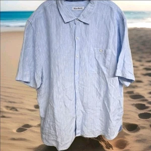 Tommy Bahama Herren Hemd 2XL Leinenmischung Kurzarm gestreift blau Knopfleiste - Bild 1 von 7