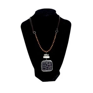 Silpada RETIRED N1803 Copper Pearl Etched Black Pen Shell Leather Necklace - Picture 1 of 9