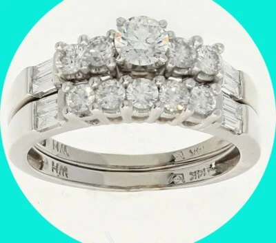 Diamond Engagement Ring Wedding Band Set 1.40CT 14K WG Round Brilliant - Image 1 of 4