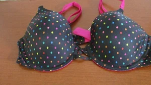 VICTORIA'S SECRET Black w/ Pink Polka Dot PERFECT COVERAGE BRA ~ Women's 34B - Picture 1 of 4
