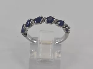 Anillo QCD 14k Oro Blanco Zafiro Azul y Diamantes - Talla 7 - Imagen 1 de 7