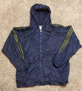 Adidas 1990s Dark Blue / Green Striped Windbreaker Track Jacket Sweats Full-Zip - Picture 1 of 5