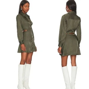 Vestido Jonathan Simkhai Baylor Verde Ejército Arrugado Satén Corte Talla Mediana Nuevo con Etiquetas - Imagen 1 de 15