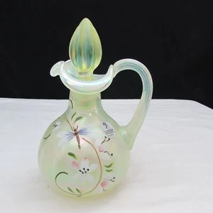 Fenton Topaz Opalescent Lily Trails Hand Painted Cruet 2001 LEUCHTET!!!! W321 - Bild 1 von 7