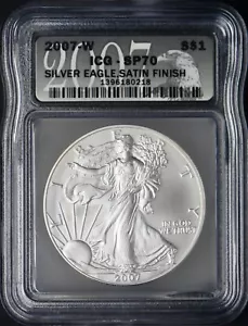 2007-W American Silver Eagle - ICG SP70 Satin Finish Black Label - ✪COINGIANTS✪ - Picture 1 of 2
