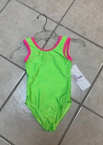 Kids Small (5/6) Neon Lime Green Gymnastics Or Dance Bodysuit Leotard NWT ! - Picture 1 of 3