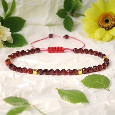 Natural Garnet Tiny Beads Healing Reiki Minimalist Dainty Gemstone Bracelet - Image 1 of 2