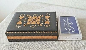 Hand Painted & Carved Wooden Playing Cards Storage Box with Cards Made In Poland - Picture 1 of 8