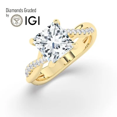 Princess Solitaire 18K Yellow Gold Engagement Ring,3 ct, Lab-grown IGI Certified - Image 1 of 4