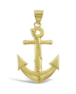 Anchor Charm Mens Pendant Real 10K Yellow Gold 2.5" - Picture 1 of 4