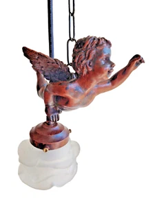 Deckenlampe, Hängelampe mit Putti Engel Glasschirm Horchow Italy - Bild 1 von 11
