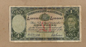 #D306. ARMITAGE/McFARLANE 1942 R30 TYPE ONE POUND BANKNOTE # P90 095887 - Picture 1 of 2