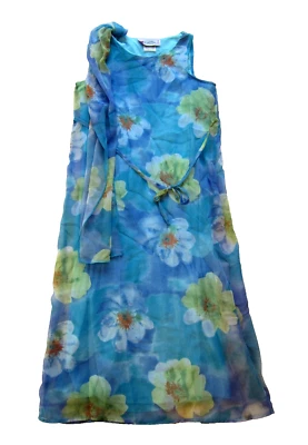 Vintage L. A. Chic California Blue Green Orange Floral Midi Tank Sun Dress Small - Image 1 of 4