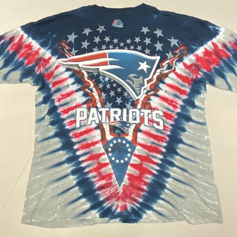 New England Patriots Mens Shirt XXL 2XL Blue Short Sleeve Tie Dye Majestic Cover