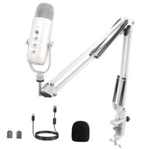 Gaming Microphone Kit,Podcast Condenser USB Mic with Boom White - Picture 1 of 7