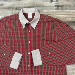 Brooks Brothers The Original Polo Shirt Plaid Button Up Slim Fit Non-Iron Mens L - Picture 1 of 5