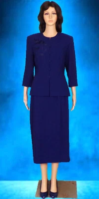 DONNA MORGAN size 8 navy-blue 2-piece suit jacket/skirt 100% polyester dry clean - Image 1 of 4