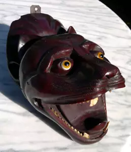 Antique Chinese 19th Century Hand Carved Rosewood Leopard Head Wall Plaque - Picture 1 of 23