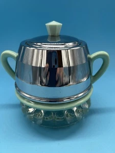 Art Deco Zuckerdose Kosy Kraft Heatmaster Aqua Schale Edelstahldeckel glasierte Keramik - Bild 1 von 8