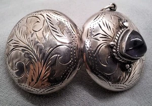 Vintage Sterling Silver Scroll Work Photo Locket 1.25” Amethyst Boho Goth - Picture 1 of 21